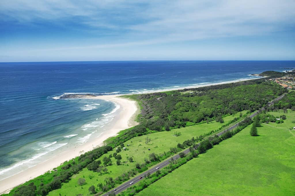 Aerial shot of coastal region of Australia